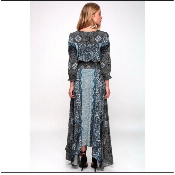 FREE PEOPLE Mexicali Rose Smocked Waist Maxi Dress Blue Size XS Boho Bohemian - Picture 8 of 16